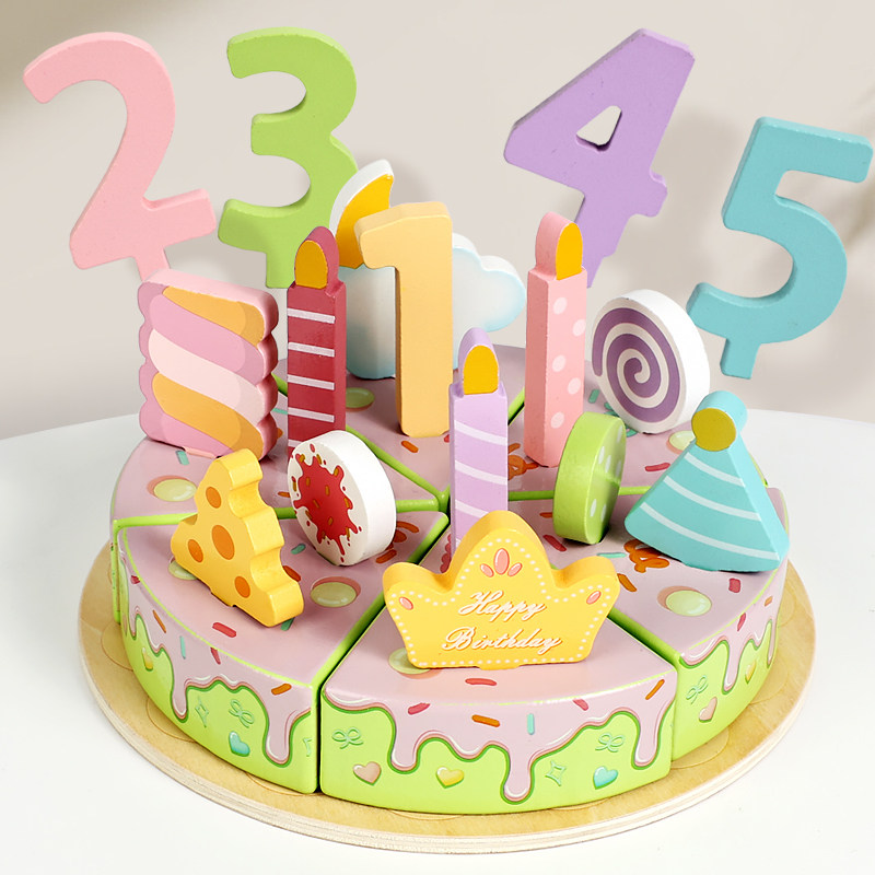 仿真生日蛋糕过家家摆件甜品儿童木质玩具男女宝宝生日派对用品