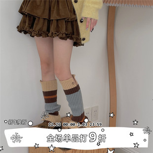 秋冬针织纽扣撞色开口腿套英伦美式 SEE 学院风毛线堆堆袜 LET