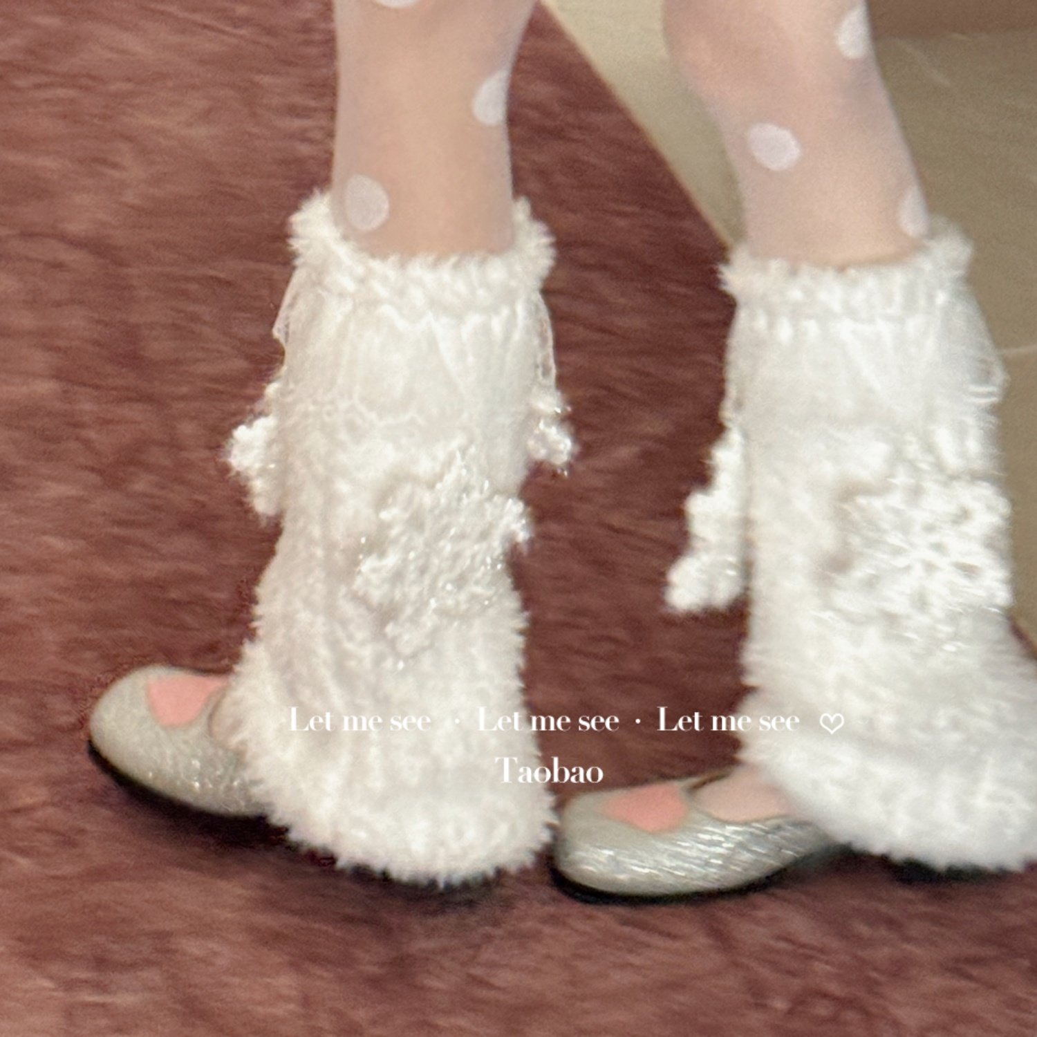 LET ME SEE  原创蕾丝雪花甜美毛绒加厚保暖针织腿套中筒堆堆袜套,女士内衣/男士内衣/家居服,中筒袜,淘宝优惠券,粉丝福利购,淘宝优惠卷