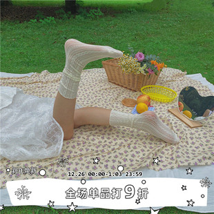 中筒网眼镂空堆堆袜女纯色棉袜子透气吸汗 SEE薄款 LET