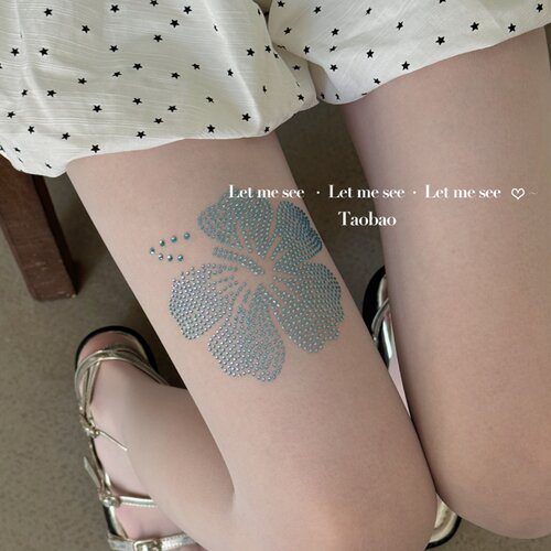 LET ME SEE 自制透明烫印银花朵夏季薄款打底袜韩单丝袜连裤袜