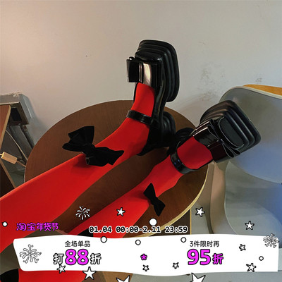 letmesee蝴蝶结红色连裤打底袜