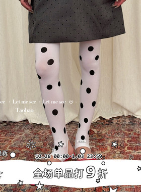 LET ME SEE 自制时髦白色天鹅绒打底袜 复古浪漫大圆点女连裤袜