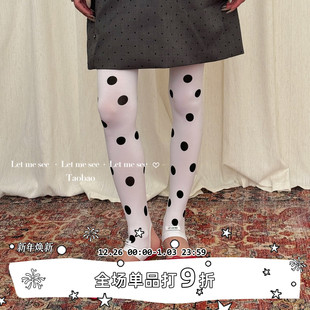 复古浪漫大圆点女连裤 LET 自制时髦白色天鹅绒打底袜 SEE 袜