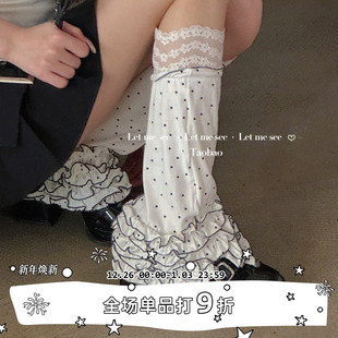 自制少女洛丽塔重工波点袜套 SEE 日系甜妹花边堆堆腿套 LET