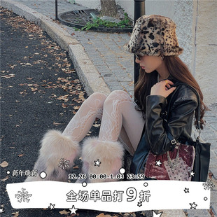 千禧辣妹仿皮草秋冬加厚个性 毛绒腿套毛茸茸袜套女 LET