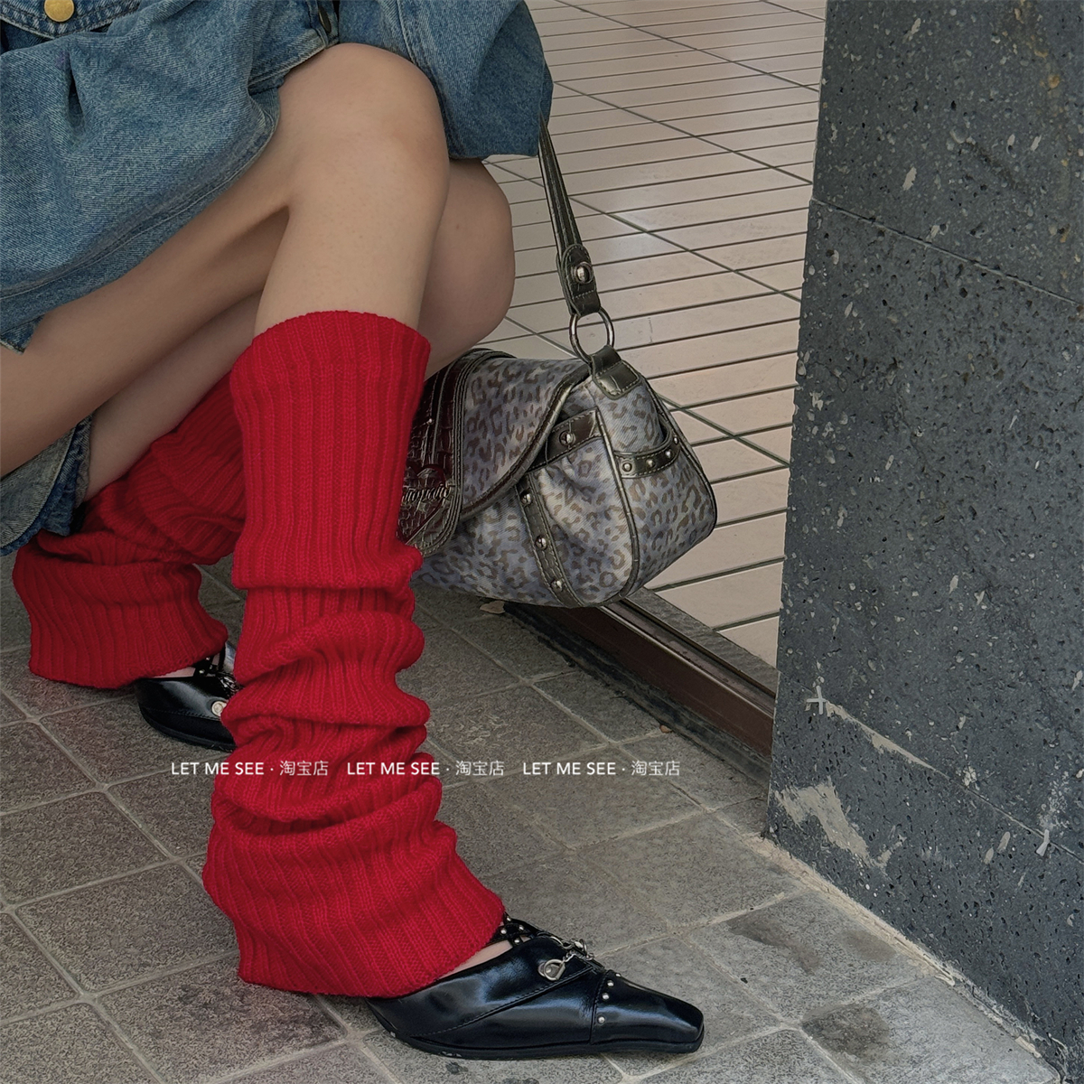 LET ME SEE酒红过膝袜套辣妹y2k针织腿套亚文化堆堆袜女腿套