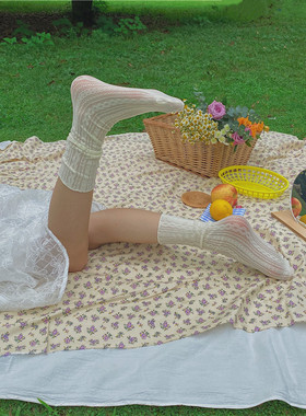 LET ME SEE薄款中筒网眼镂空堆堆袜女纯色棉袜子透气吸汗