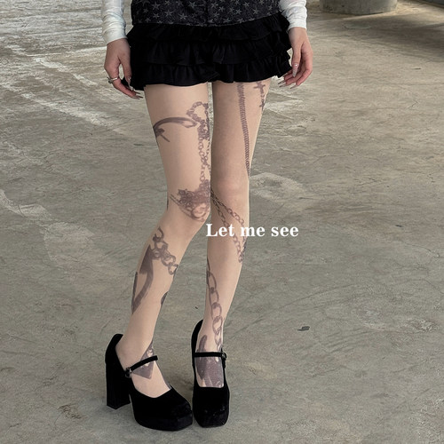LET ME SEE 千禧风印花丝袜连裤袜个性复古纹身亚文化连裤袜子
