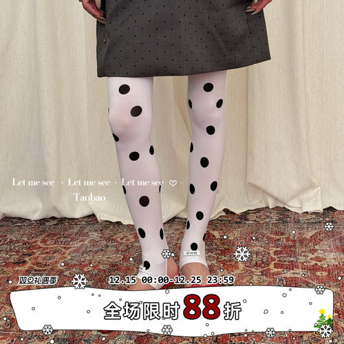 LET ME SEE 自制时髦白色天鹅绒打底袜 复古浪漫大圆点女连裤袜