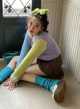 LET ME SEE原宿风针织袜套y2k亚文化学院风保暖中筒堆堆袜女