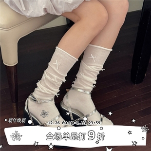 薄款 SEE白色堆堆袜蝴蝶结夏季 芭蕾风甜美少女洛丽塔小腿袜 LET