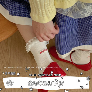 字母春夏蕾丝ins学院风无骨休闲花边甜妹中筒袜小腿袜 SEE LET