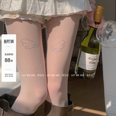 LET ME SEE 白丝袜自制天使翅膀贴钻夏季薄款防脱丝纯欲连裤袜