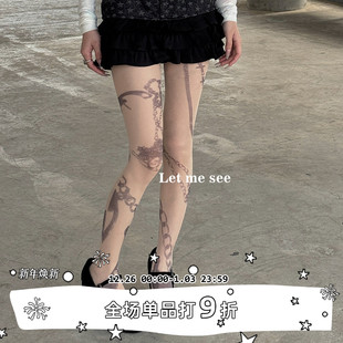 复古纹身亚文化连裤 SEE 袜个性 袜子 千禧风印花丝袜连裤 LET