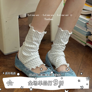 小波点踩脚袜套 LET 甜妹少女木耳边中筒袜 SEE 韩系碎花女袜