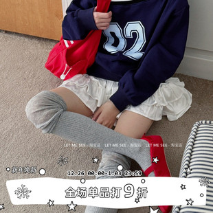 简约韩风拼接过膝堆堆袜子慵懒显瘦高筒袜长筒袜 SEE LET