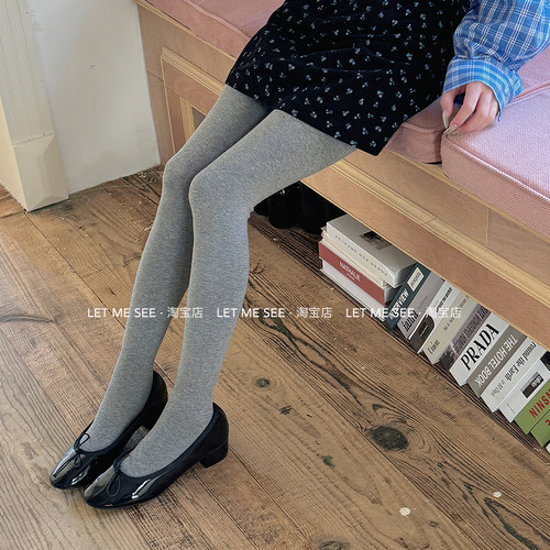 LET ME SEE 日系灰色打底裤女外穿秋冬加绒加厚保暖不掉档连裤袜