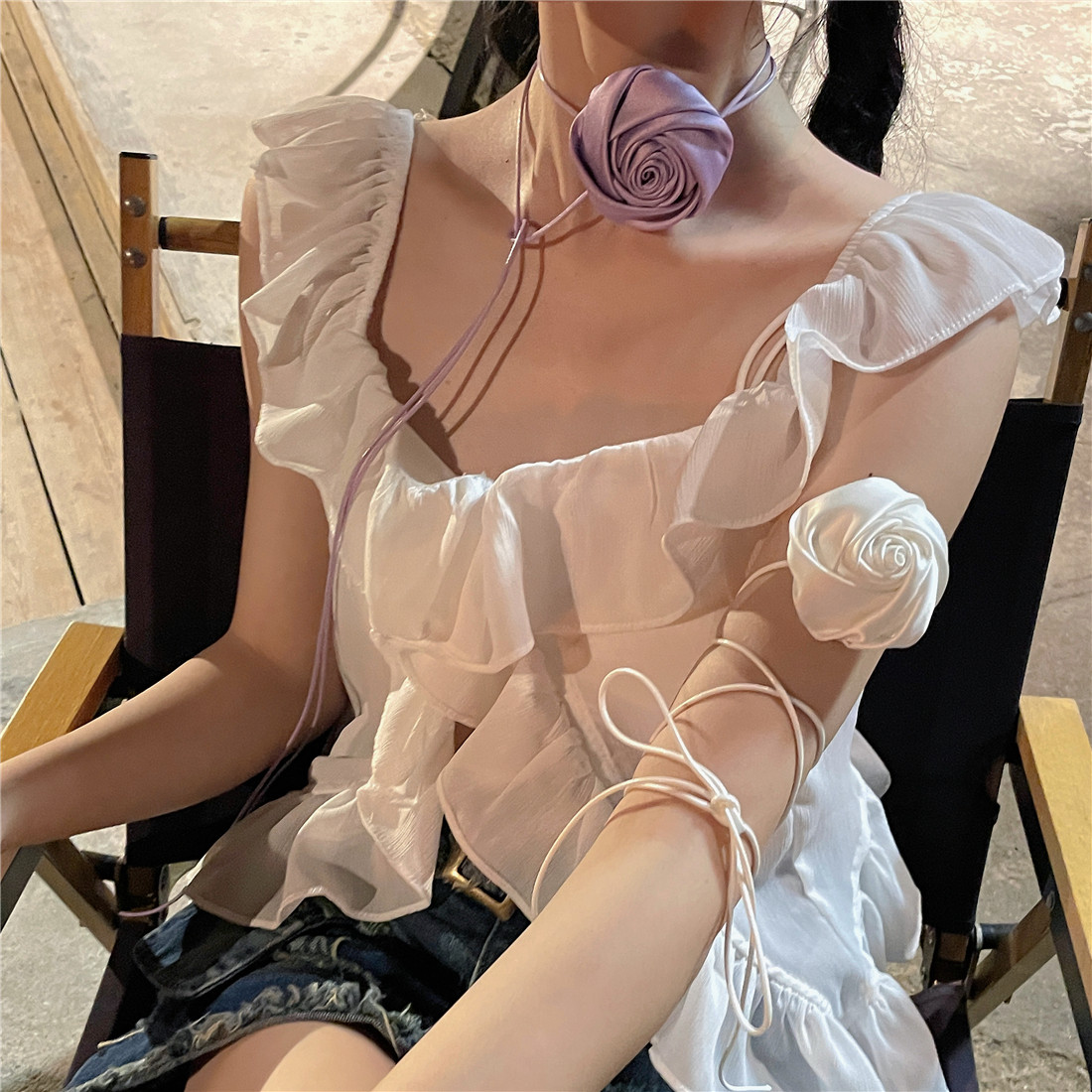 LETMESEE小众复古玫瑰花绑带