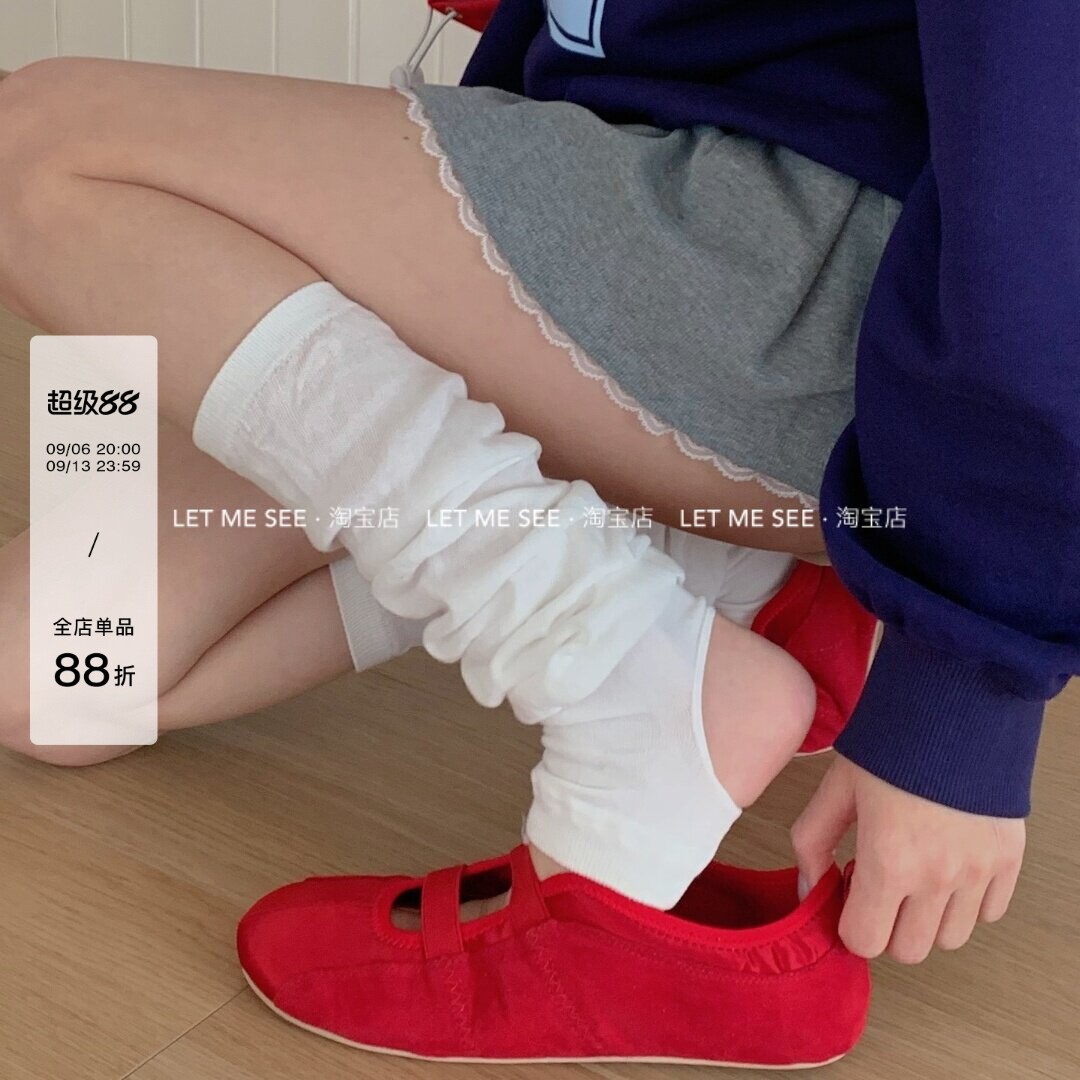 LET ME SEE 潮流纯色美拉德穿搭少女过膝小腿袜多色褶皱堆堆袜图片