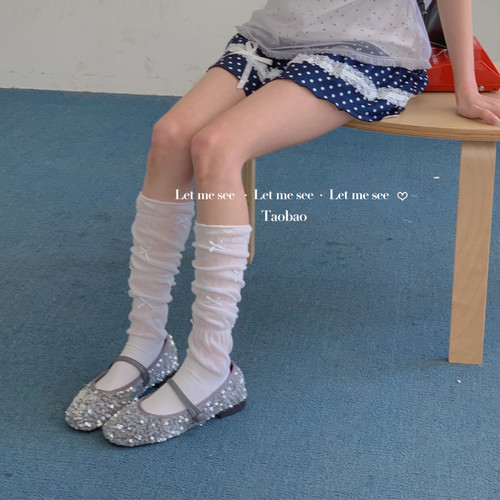LET ME SEE 少女小腿袜JK蝴蝶结芭蕾风白色堆堆长袜配玛丽珍女袜