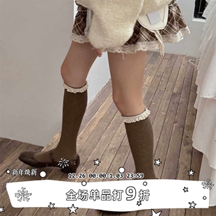 学院风蕾丝花边袜子女显长腿复古中筒袜学生小腿棉袜 SEE LET