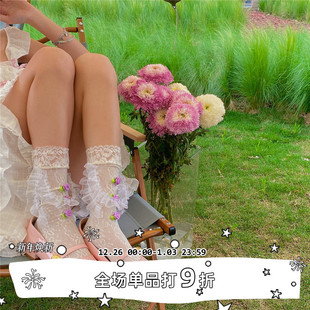 洛丽塔蕾丝袜网纱薄款 SEE 性感堆堆袜花边少女中筒袜 LET