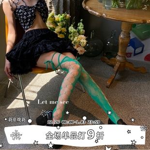 绑带性感镂空丝袜彩色及膝玫瑰高筒网袜新品 LET 个性 SEE