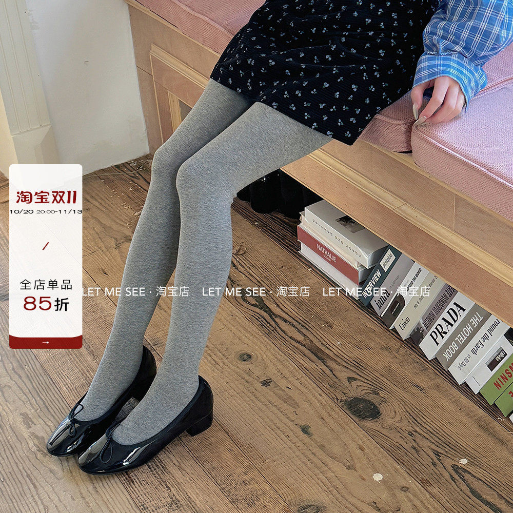 LET ME SEE 日系灰色打底裤女外穿秋冬加绒加厚保暖不掉档连裤袜