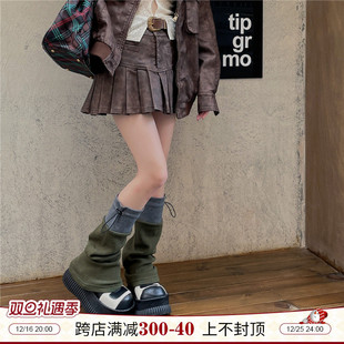 LET SEE亚文化拼色抽绳袜套秋冬复古运动风中高筒堆堆袜套