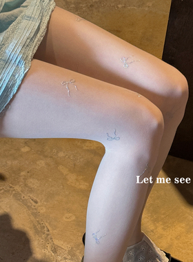 LET ME SEE 蝴蝶结烫钻白色丝袜纯欲连裤袜美腿显瘦黑丝袜打底袜