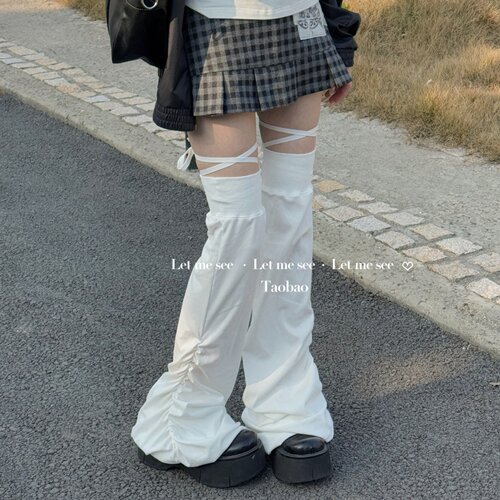 LET ME SEE过膝腿套白色长筒袜女春季大腿绑带高筒阔腿防下滑袜套