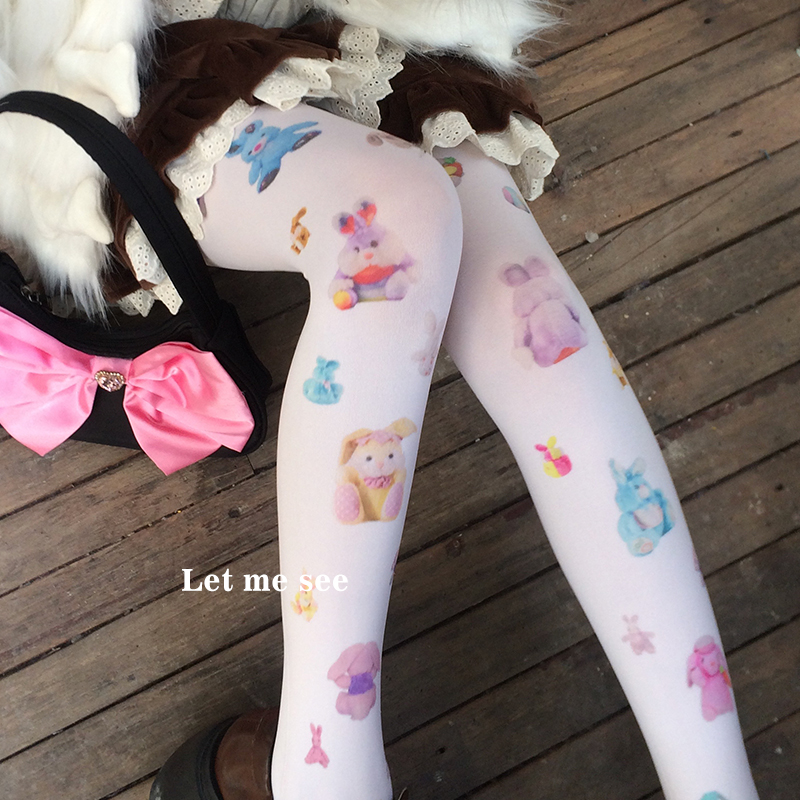 LETMESEE自制印花千禧风连裤袜