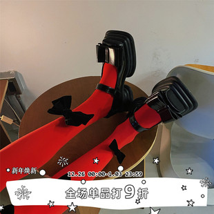 蝴蝶结红色连裤 LET 原创 SEE 袜日系lo妹天鹅绒显瘦打底袜