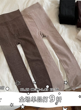 LET ME SEE 秋冬季加绒加厚针织连裤袜女外穿显瘦竖条纹打底裤袜