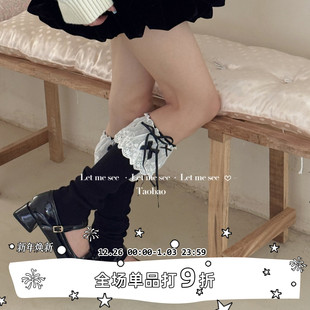 原创蕾丝花边蝴蝶结踩脚袜套 SEE 韩系少女小腿袜堆堆腿套 LET