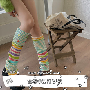 彩色千禧辣妹条纹袜套撞色ins风堆堆针织毛线腿套 SEE LET