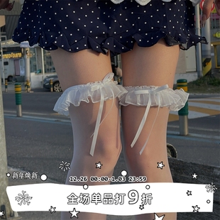 薄款 LET 夏季 SEE 大腿显瘦奶白丝袜软妹蕾丝蝴蝶结花边过膝袜