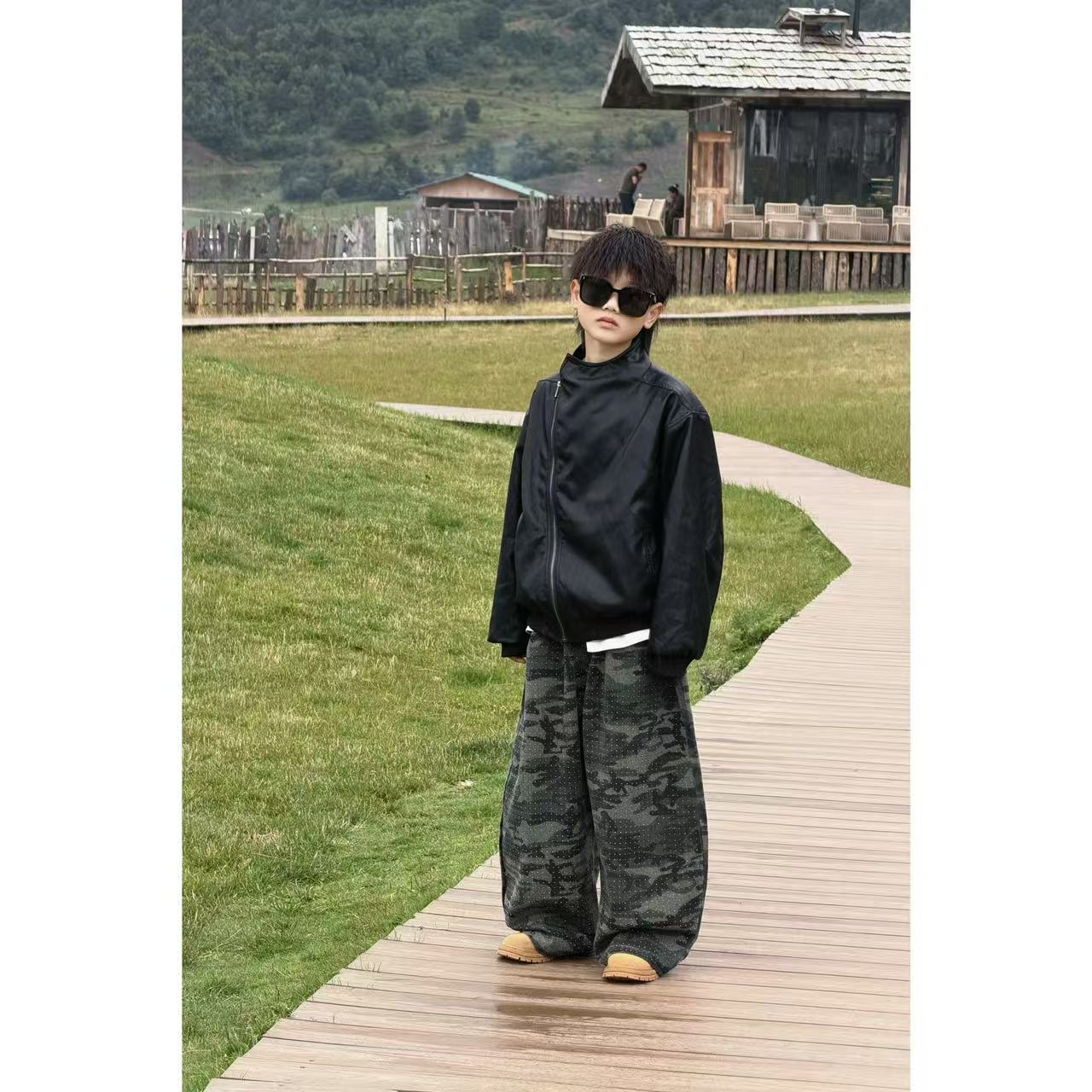 THE LUHAN【山野酷序】秋季亲子装中大童休闲潮流皮衣外套26607