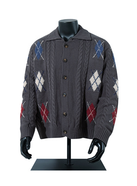 复古风新中式撞色菱格针织开衫男女宽松毛衣外套设计款