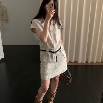 from beginning-26夏上新韩系老钱风亚麻连衣裙(不配腰带)6231