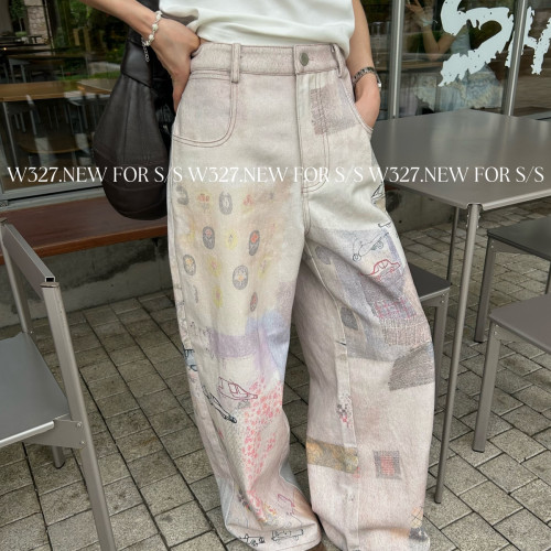 W327.-夏上新高街潮流涂鸦印染阔腿休闲裤95930