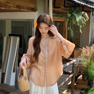 重工镂空蕾丝花边灯笼袖 26年夏上新55天丝10麻法式 D2636 YOU SEE