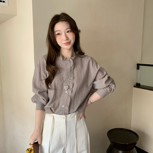 小衫 温柔灰调木耳边拼接设计感长袖 26年春款 W603A29805 薯条家
