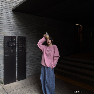 Fan:F-秋上新印花圆领假两件长袖T恤YS1-F859
