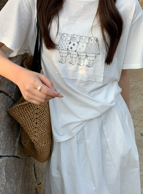 九禾-夏上新可爱小熊贴布宽松短袖T恤30300