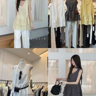 V领无袖 灰姑娘CICI 衬衫 百搭小清新无袖 宽松荷叶88568 夏上新韩版