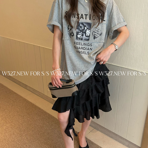 W327.-夏上新高街潮流贴布印花oversize短袖T恤59585
