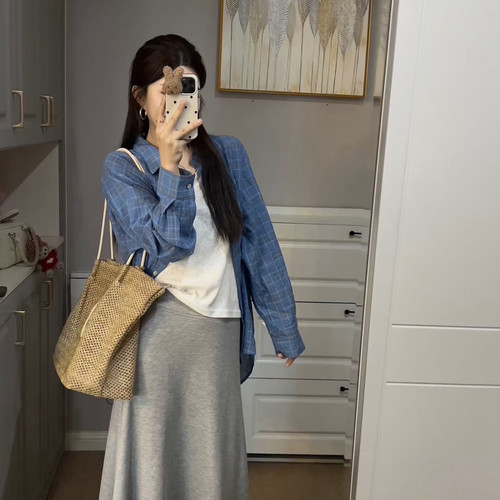STYLE 风格-26年夏上新韩系时尚松弛感拉满防晒格纹衬衣+半身5226