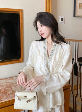 M.W嫚维-国风新中式-26年春款人丝钉珠片防晒开衫两穿收腰上C082